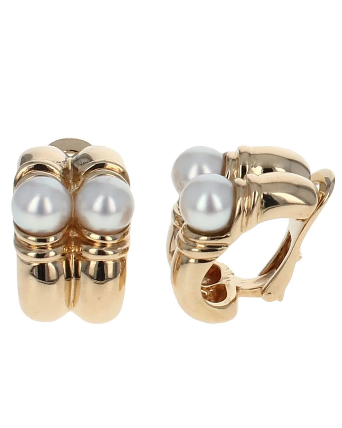 Vintage Bvlgari Pearl Semi Hoop Earrings in Yellow Gold - Image 2