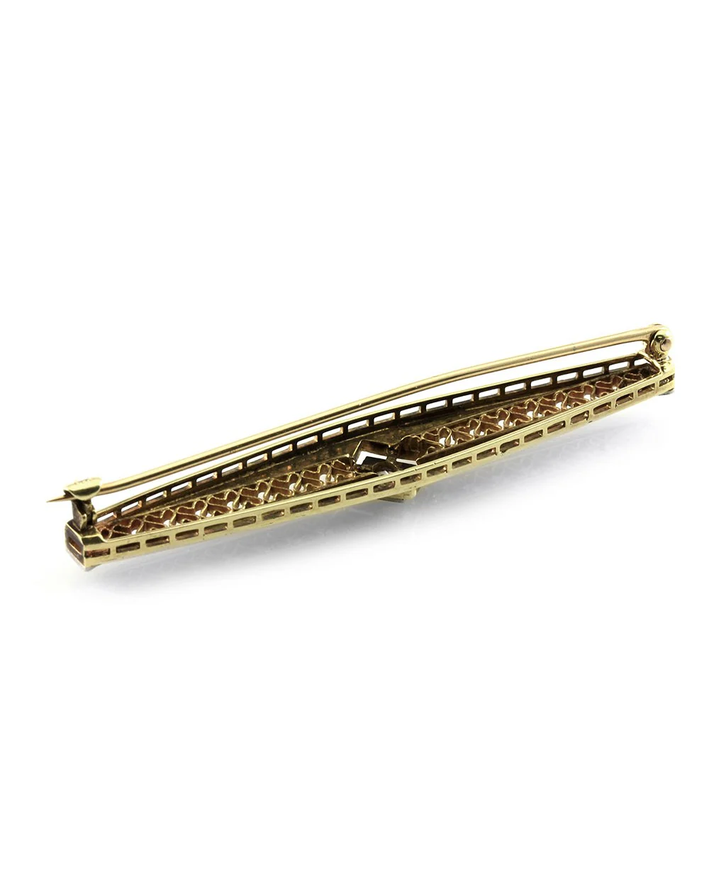Vintage Diamond Bar Pin/ Brooch 14K Gold - Image 2
