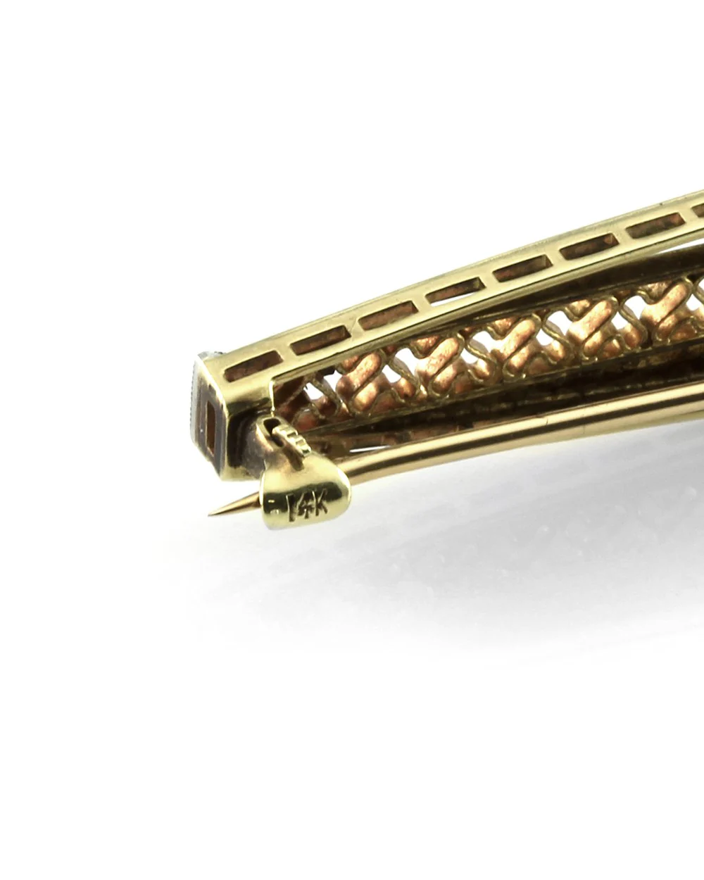 Vintage Diamond Bar Pin/ Brooch 14K Gold - Image 3