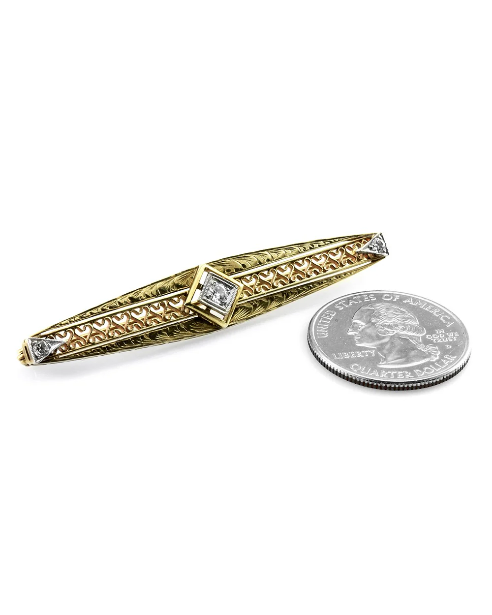 Vintage Diamond Bar Pin/ Brooch 14K Gold - Image 4