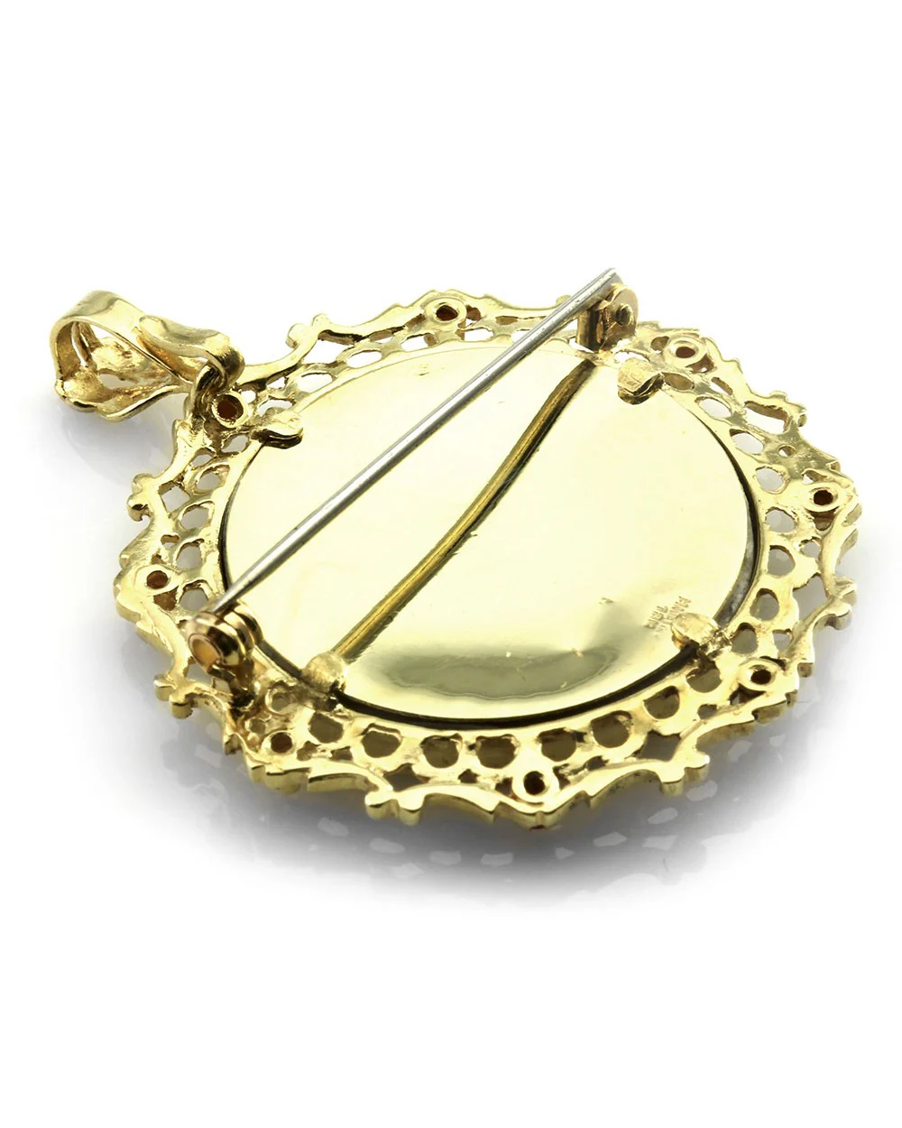 Vintage Portrait Pendant/ Pin/ Brooch with Ruby Accents in 18K Yellow Gold - Image 2
