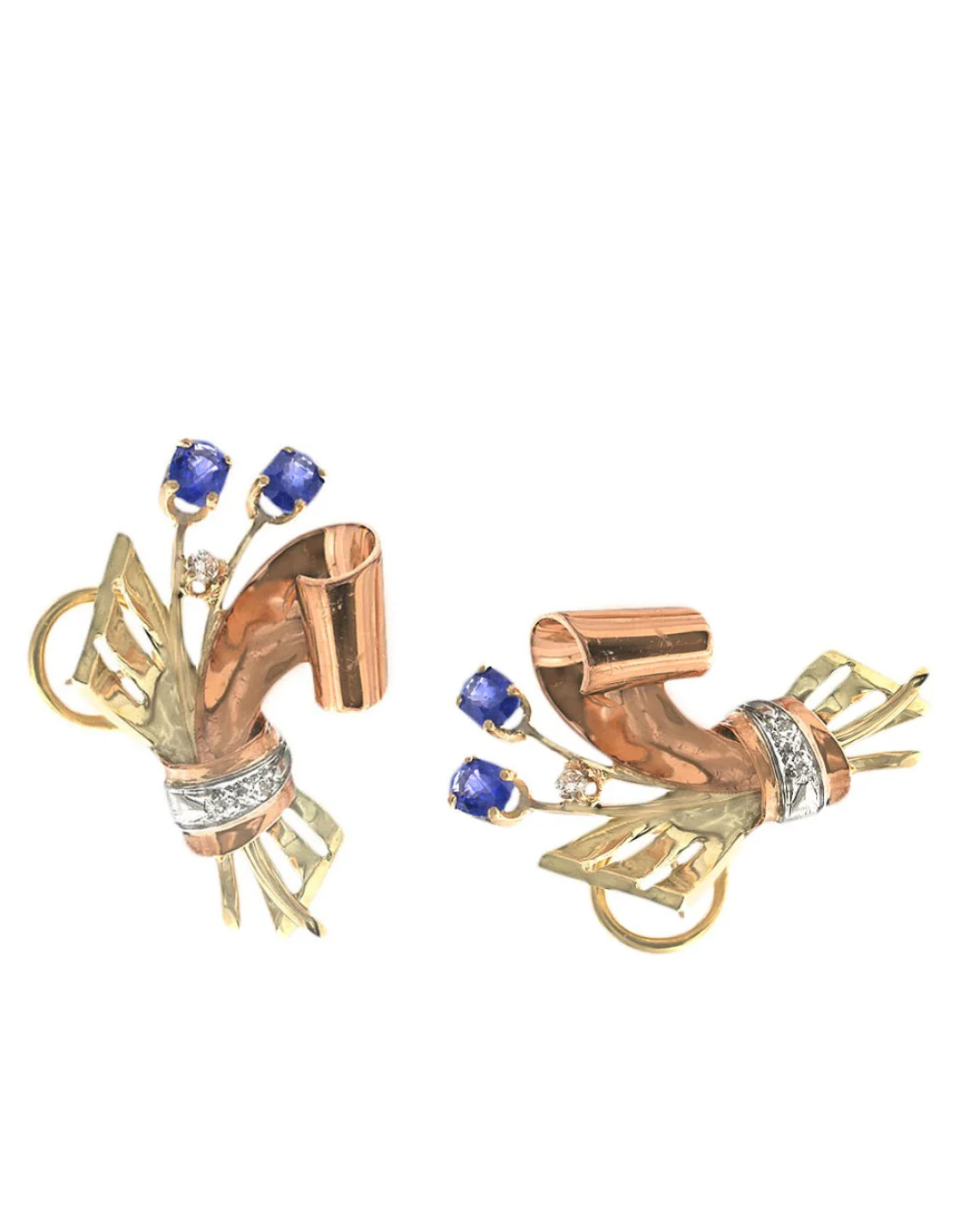 Vintage Sapphire and Diamond Flower Bouquet Earrings - Image 2