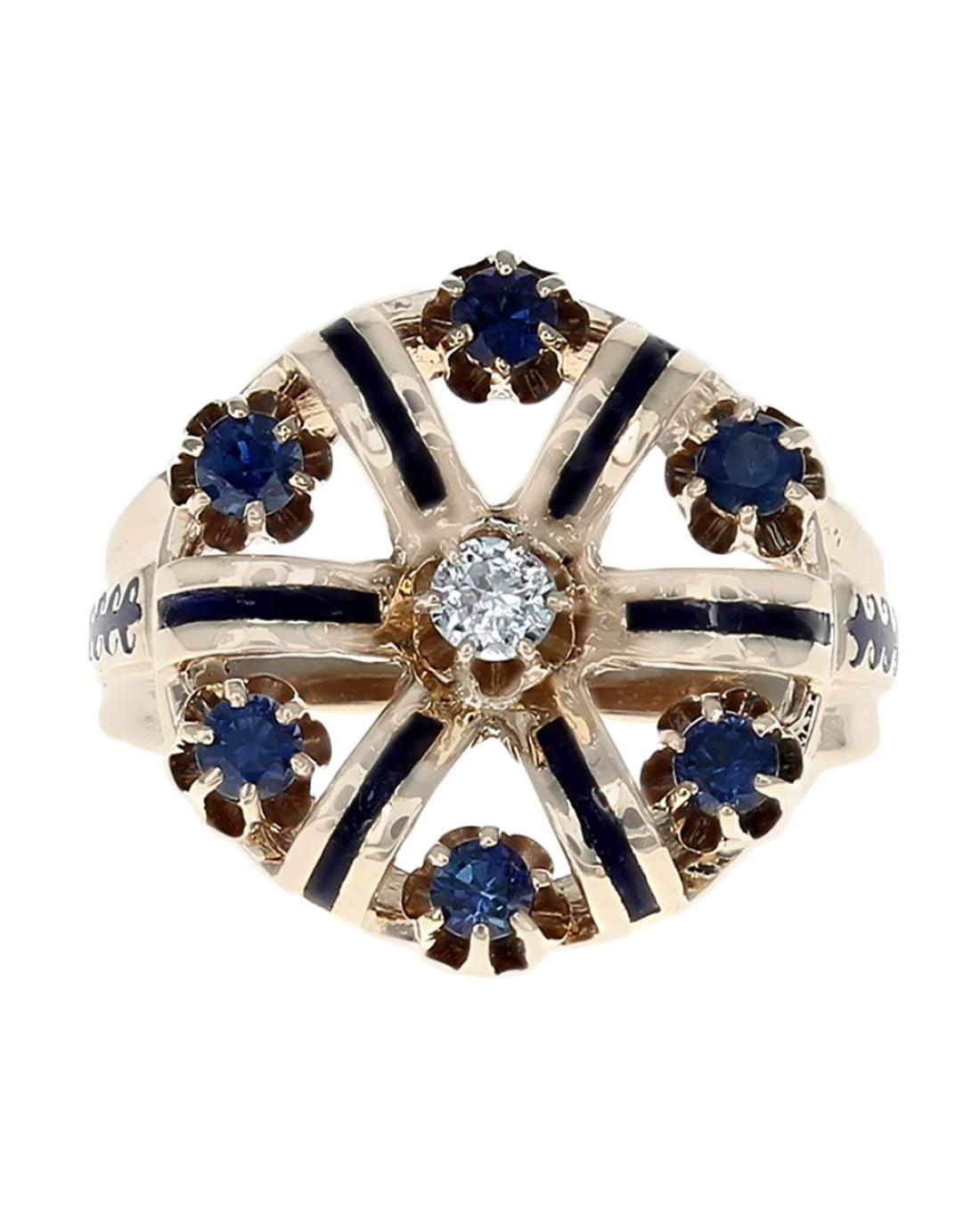 Vintage Sapphire, Diamond and Blue Enamel Ring - Image 2