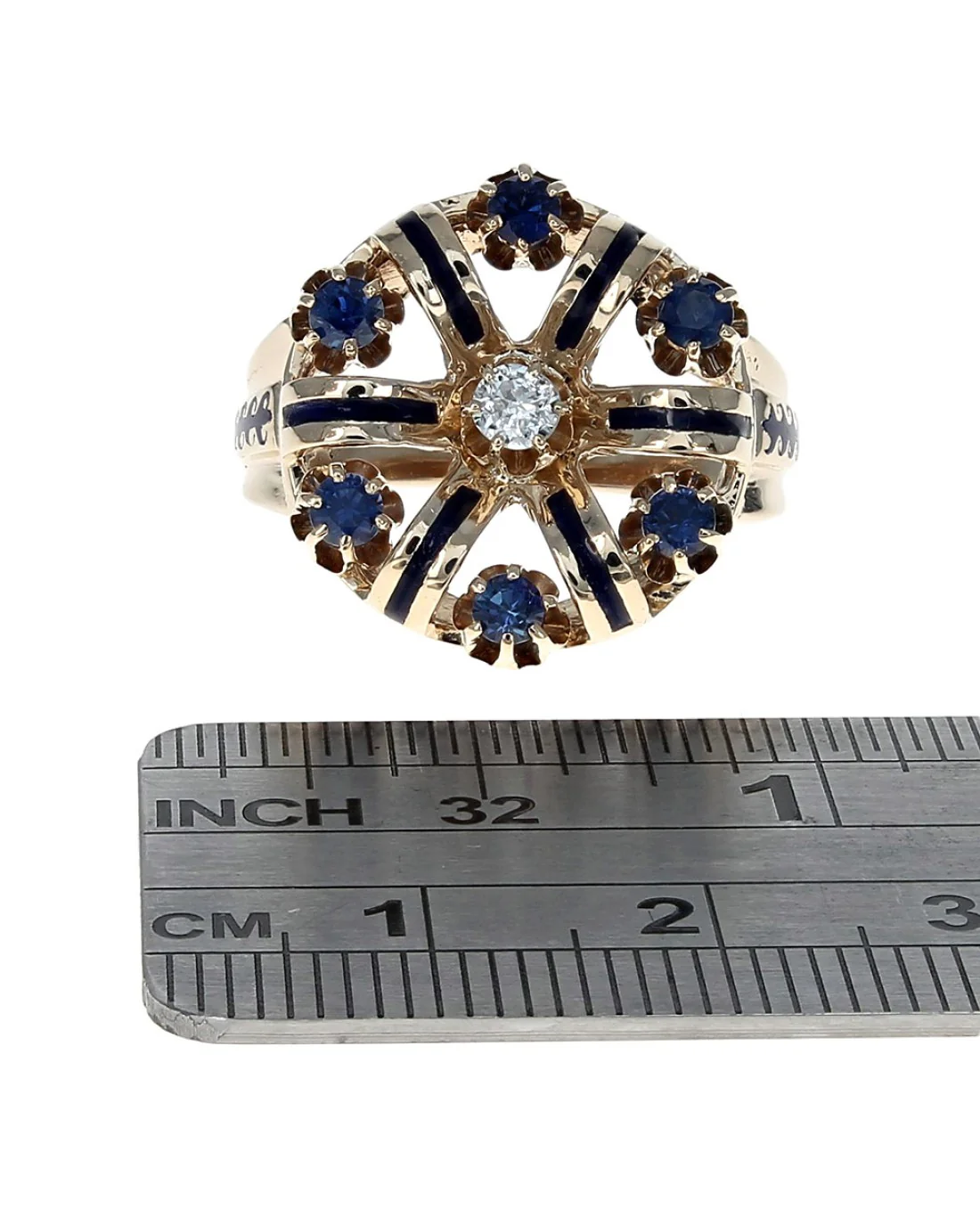 Vintage Sapphire, Diamond and Blue Enamel Ring - Image 3
