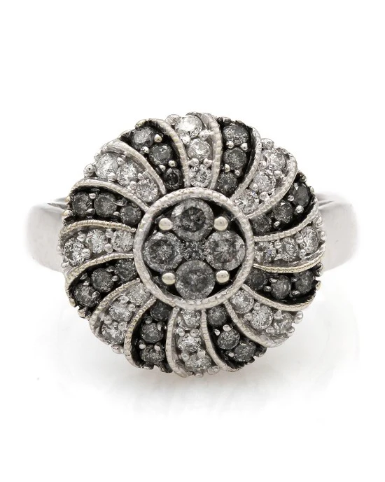 White and Grey Diamond Swirl Fashion Ring in 14k White Gold - Image 2