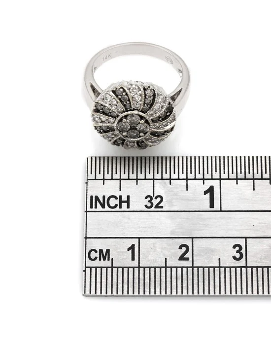 White and Grey Diamond Swirl Fashion Ring in 14k White Gold - Image 3