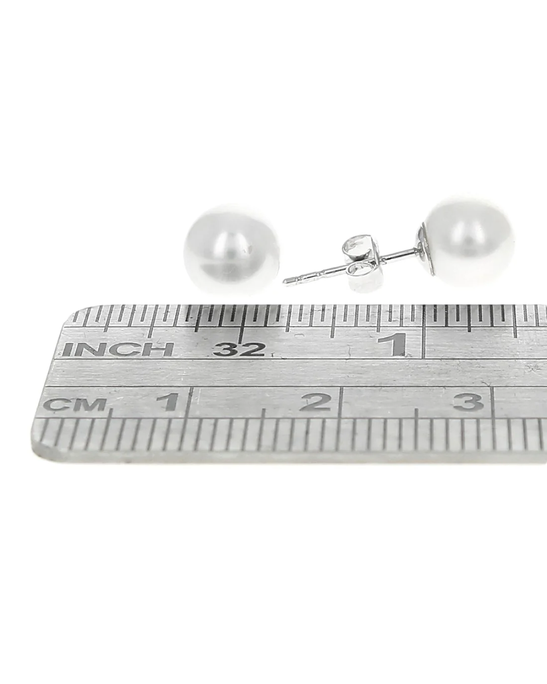 White Pearl Stud Earrings in White Gold - Image 2
