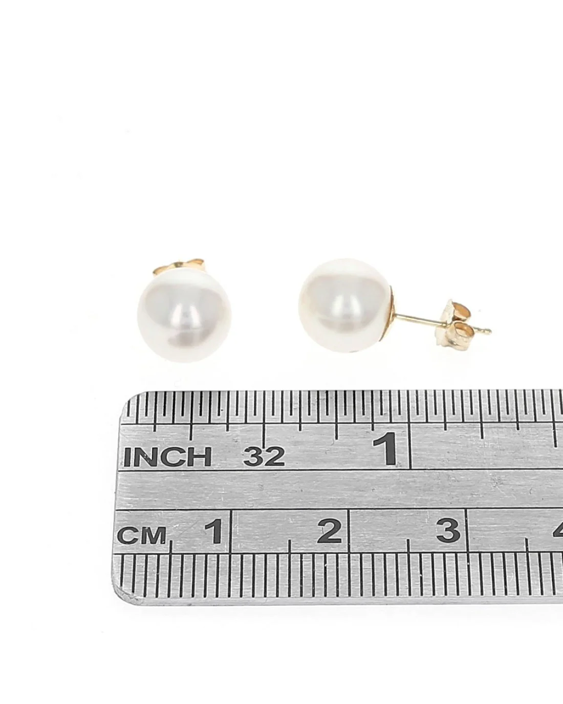 White Rose Freshwater Pearl Studs in Yellow Gold - Image 2