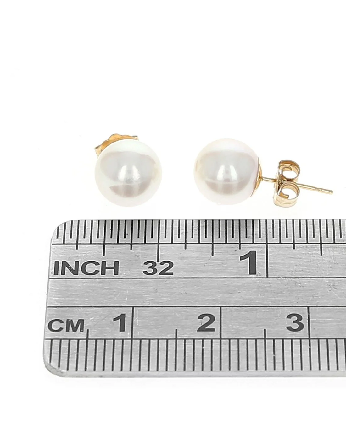 White Rose Freshwater Pearl Studs in Yellow Gold - Image 2