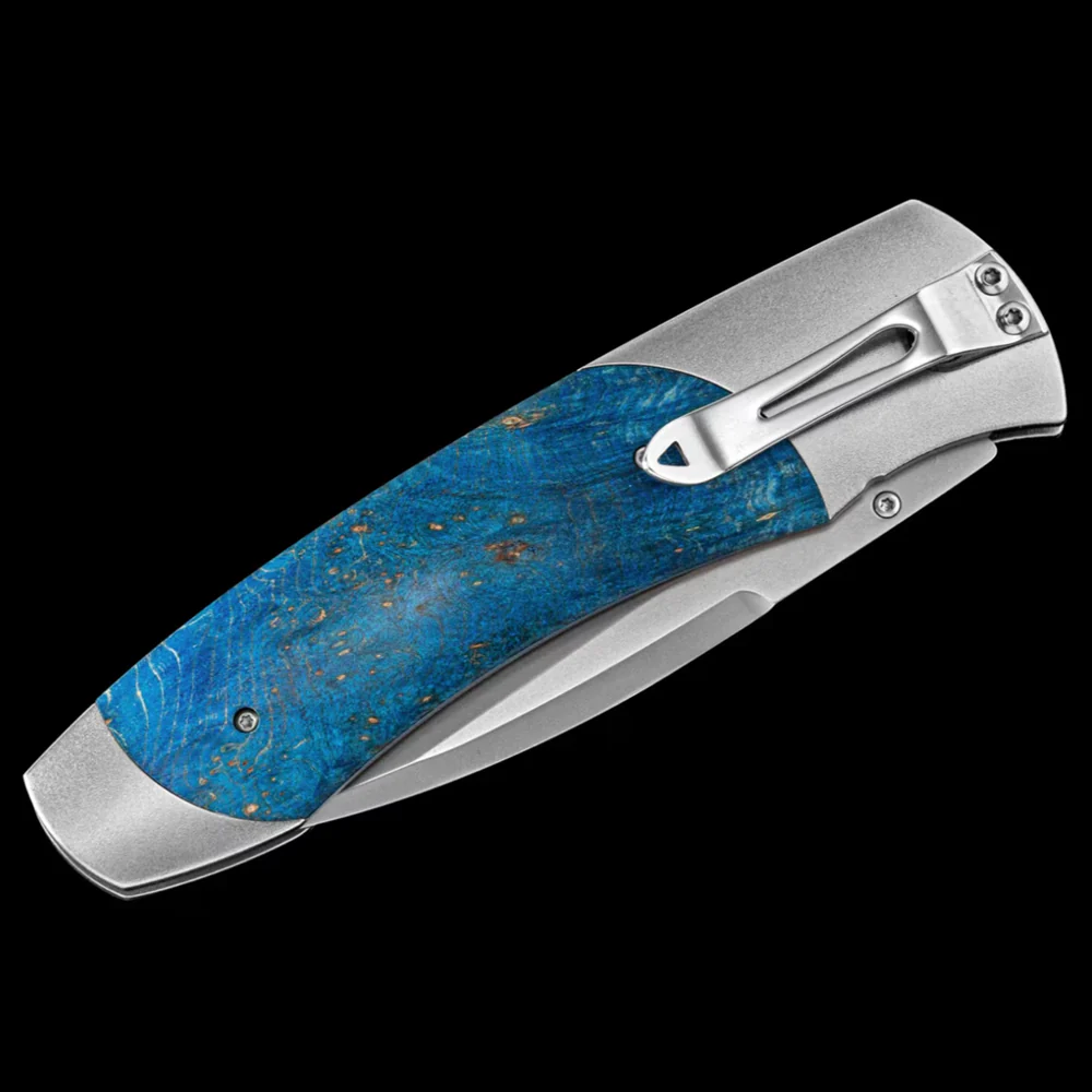 William Henry A Series Dyed Blue Maple Burl Wood Pocket Knife A300-8 - Image 3