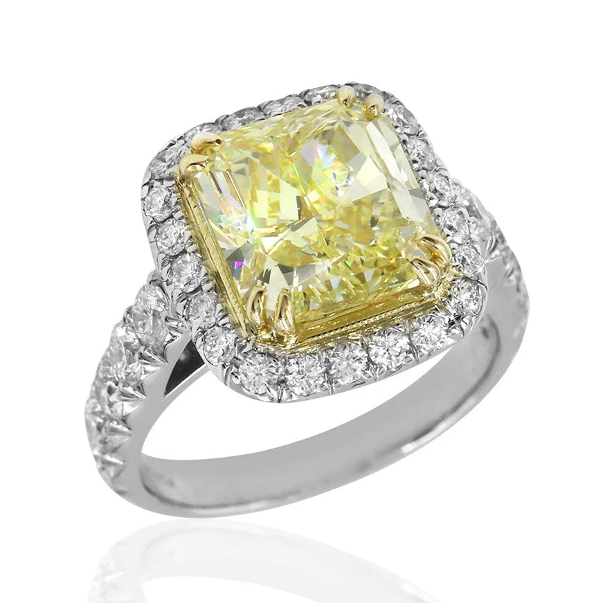 Yellow Diamond Solitaire Halo Ring in Platinum and Gold