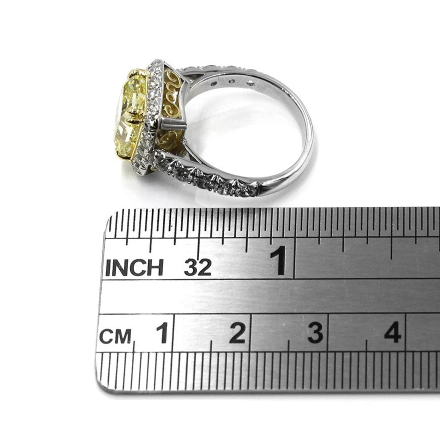 Yellow Diamond Solitaire Halo Ring in Platinum and Gold - Image 3