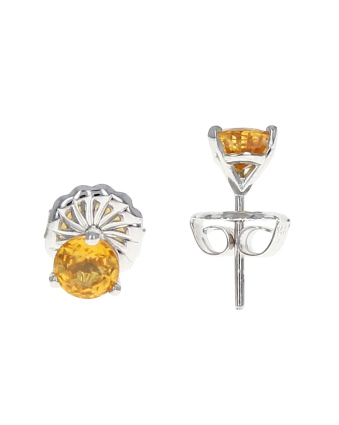 14K White Gold Yellow Sapphire Stud Earrings - Image 2