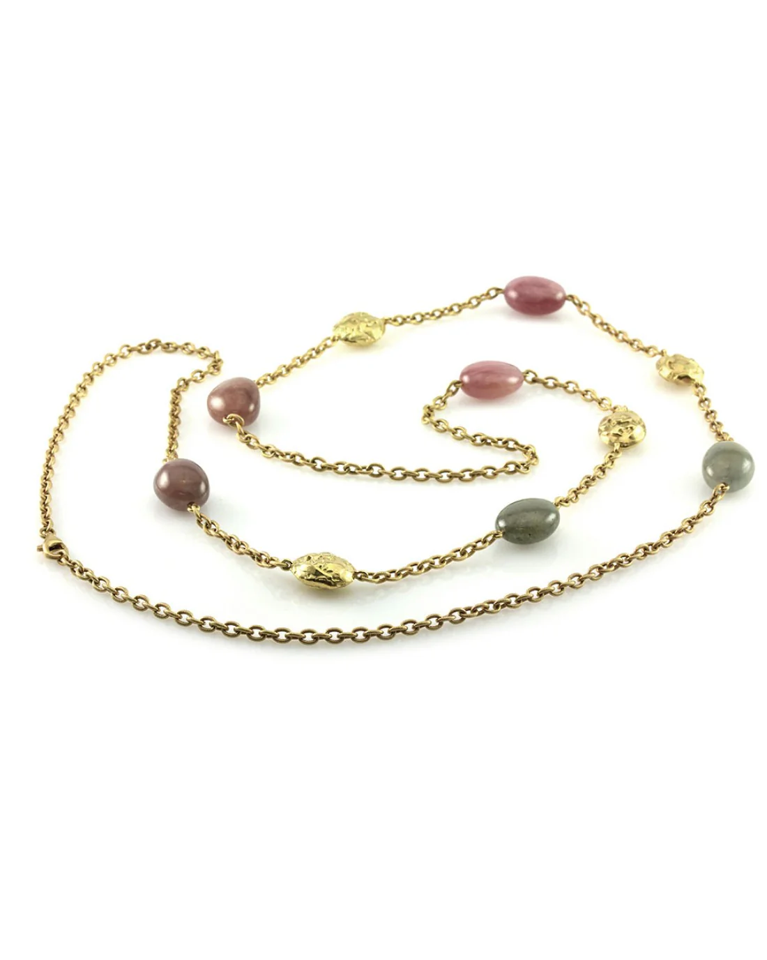Yvel Sapphire & Textured Gold Bead Station Necklace in Yellow Gold - Image 2