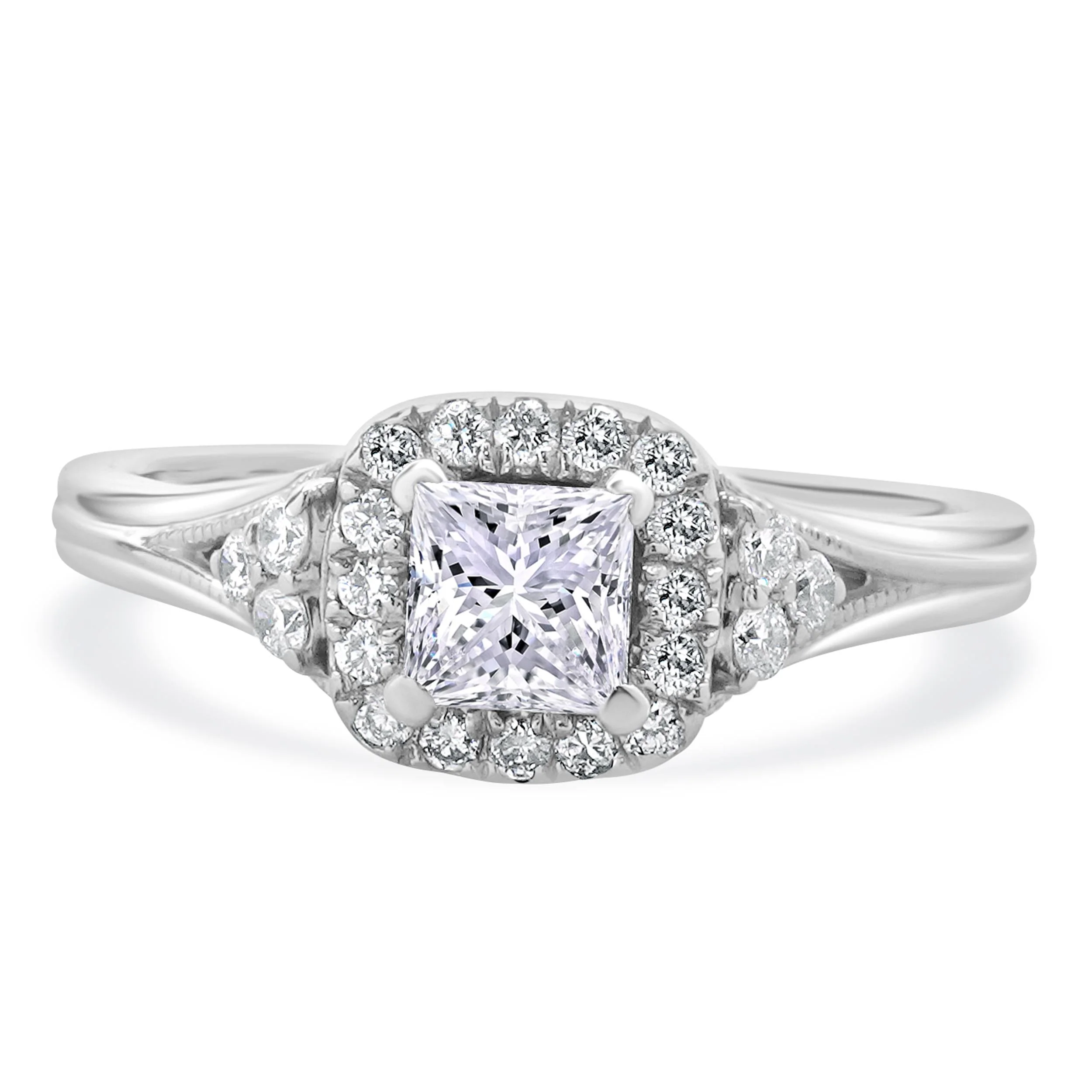 Zac Posen 14 Karat White Gold Princess Cut Diamond Engagement Ring