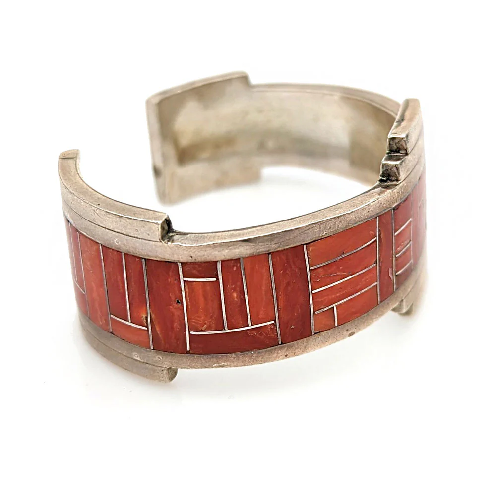 Zuni Rickel & Glendora Booqua Sterling Silver Coral Inlay Bracelet - Image 2