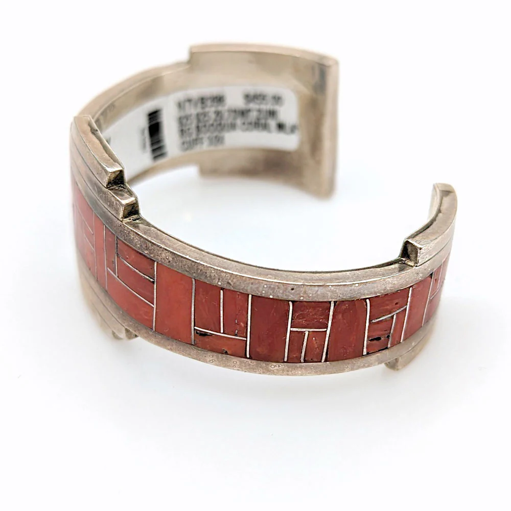 Zuni Rickel & Glendora Booqua Sterling Silver Coral Inlay Bracelet - Image 3