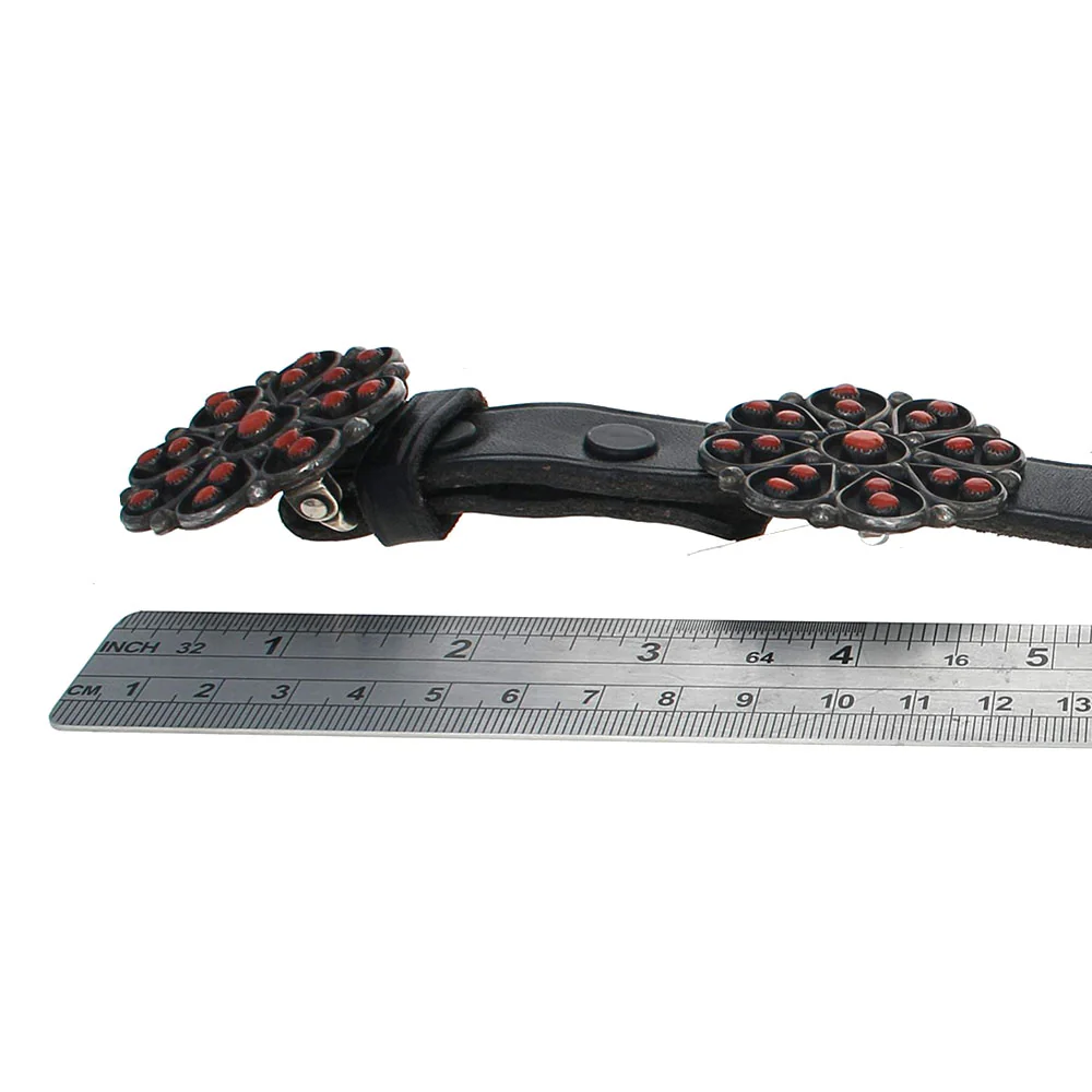 Zuni Sterling Silver & Coral Flower Concho Belt - Image 3